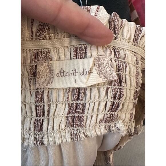 NWT Altar’d State Rust Ivory Off Shoulder Striped Lace Trim Dress Large - Picture 4 of 6